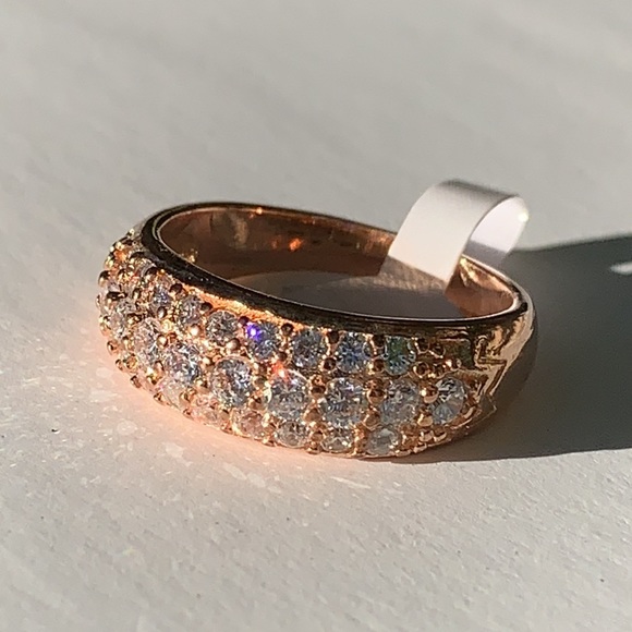 Sterling Silver Rose Gold Plated Cz Ring/ Band - Picture 5 of 7